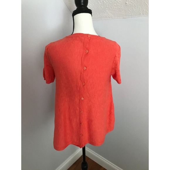 Anthropologie Moth Orange Short-Sleeve Knit Button Back Swing Top - Picture 2 of 9